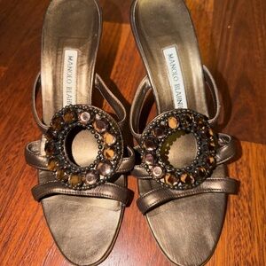 Manolo Blahnik Bronze Crystal-Embellished Ring Sandals vintage